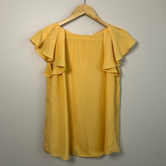 Mango Yellow Chiffon Flutter Sleeve Blouse Size Small - Picture 1 of 3